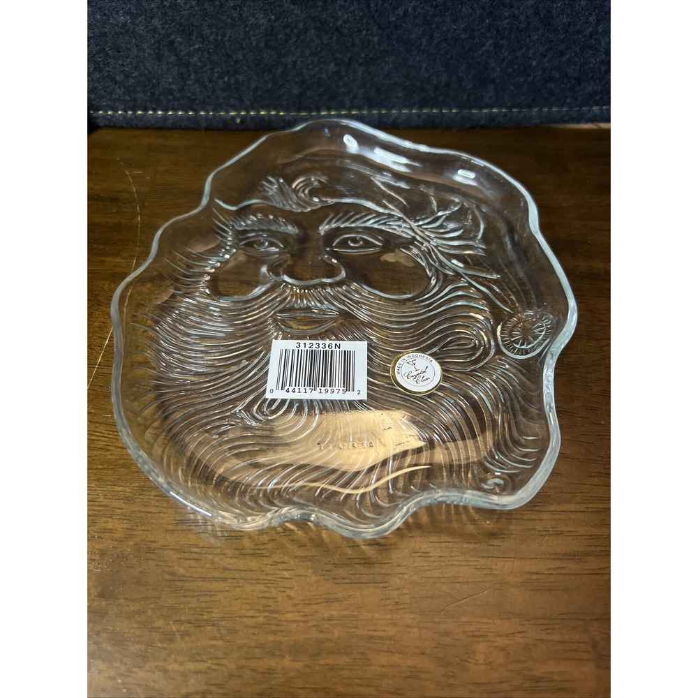 Crystal Clear Glass Santa Claus Platter Dish-Vintage Christmas‎ Holiday Candy